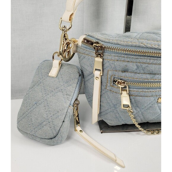Madden NYC Women's Gold Chain Pocket Fanny Pack Crossbody with Pouch Denim New - Picture 6 of 16